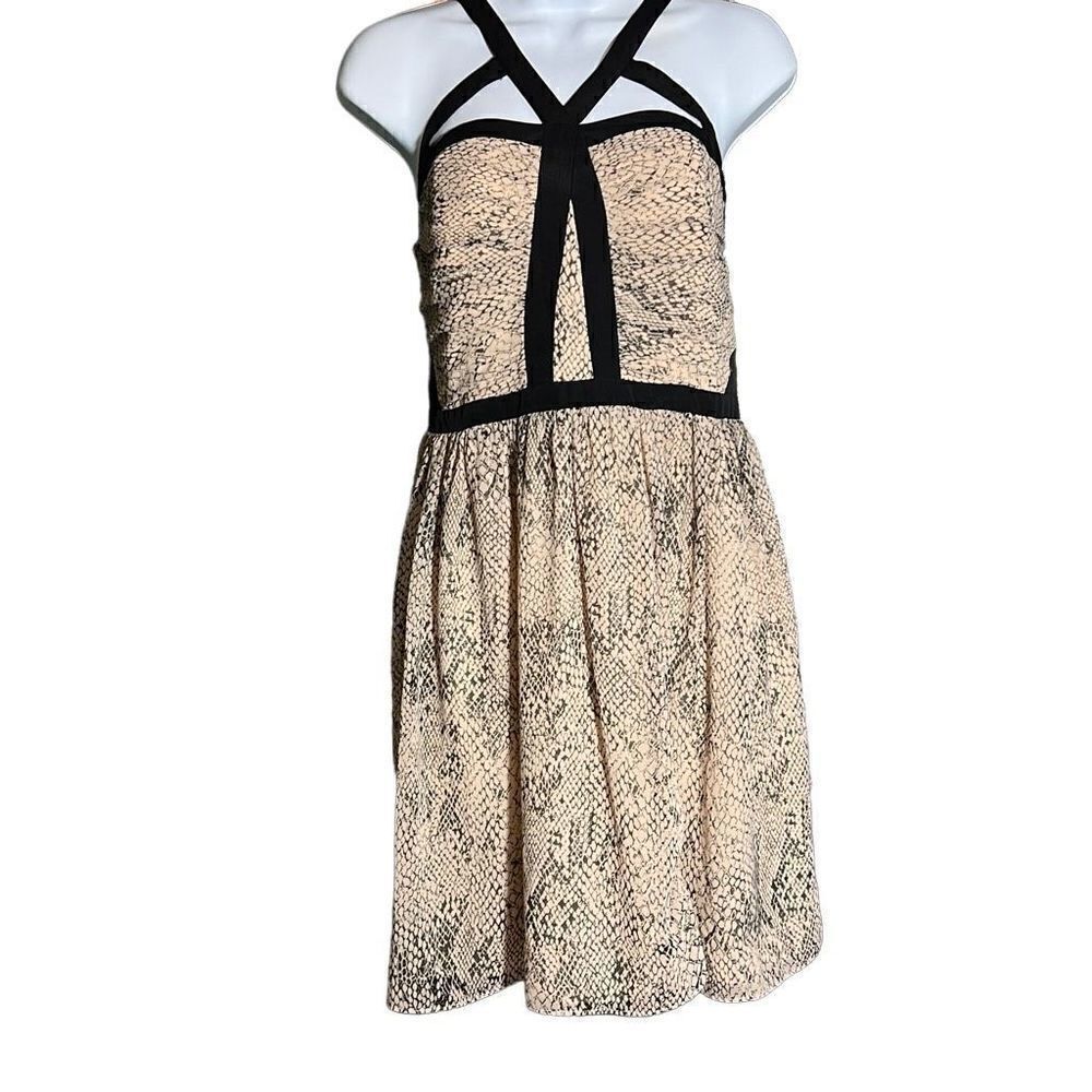 Coast Women's Sleeveless Front Cutout Shirred Back Snakeskin Mini Dress Size 10